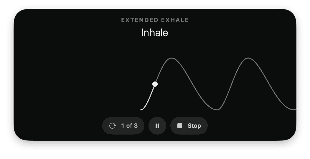 misuto floating mini player showing an Extended Exhale breathing waveform